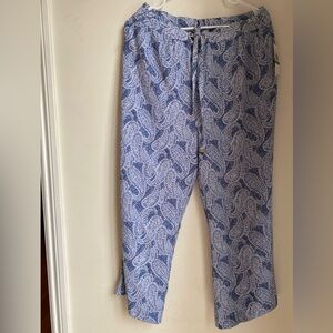 MICHAEL KORS Women's Midnight Blue Printed Pull-On Crop Wide Leg Pants Size L